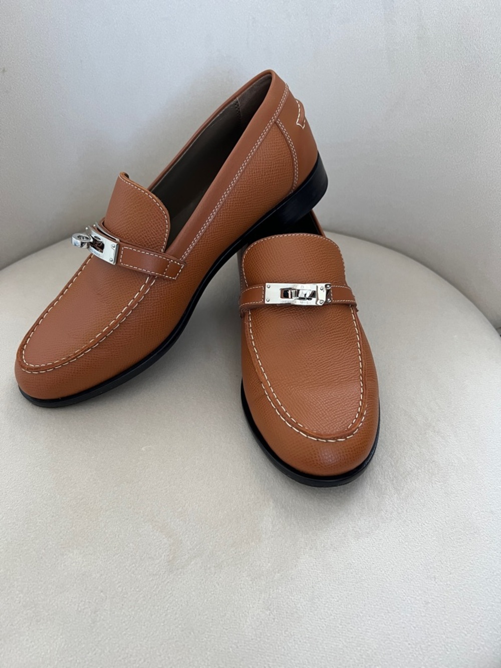 Hermes Copy Cognac Leather Bit Moccasins